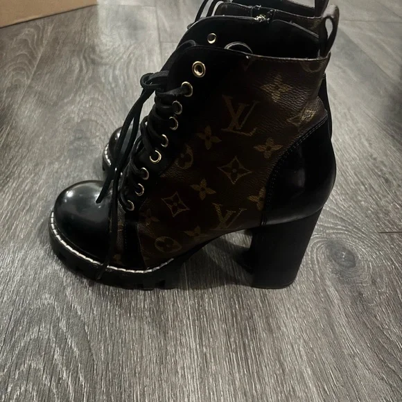 Louis Vuitton Monogram Black and Brown Lace-Up Boots - Picture 1 of 3